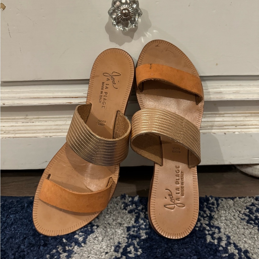 Joie A LA Plage Two Band Leather Sandals (38) (Gold)